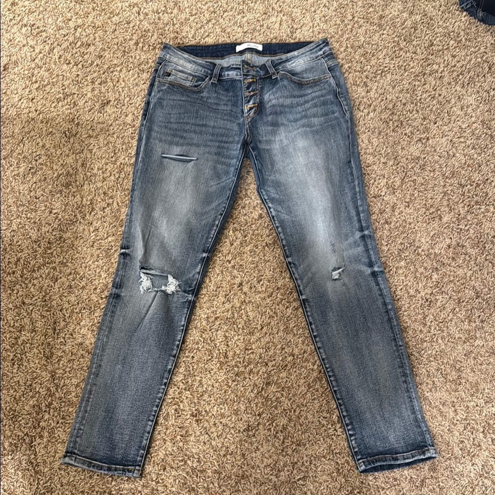 KanCan Blue Skinny Jeans with Distressed Details